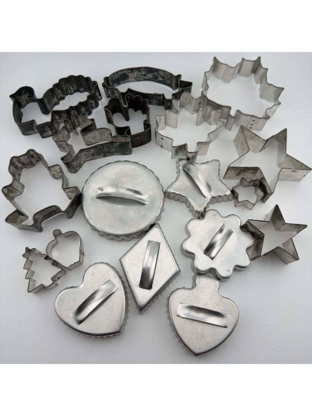 Vintage Aluminum Metal Cookie Cutters Lot of 18 Mix Holiday Handle Animals Heart